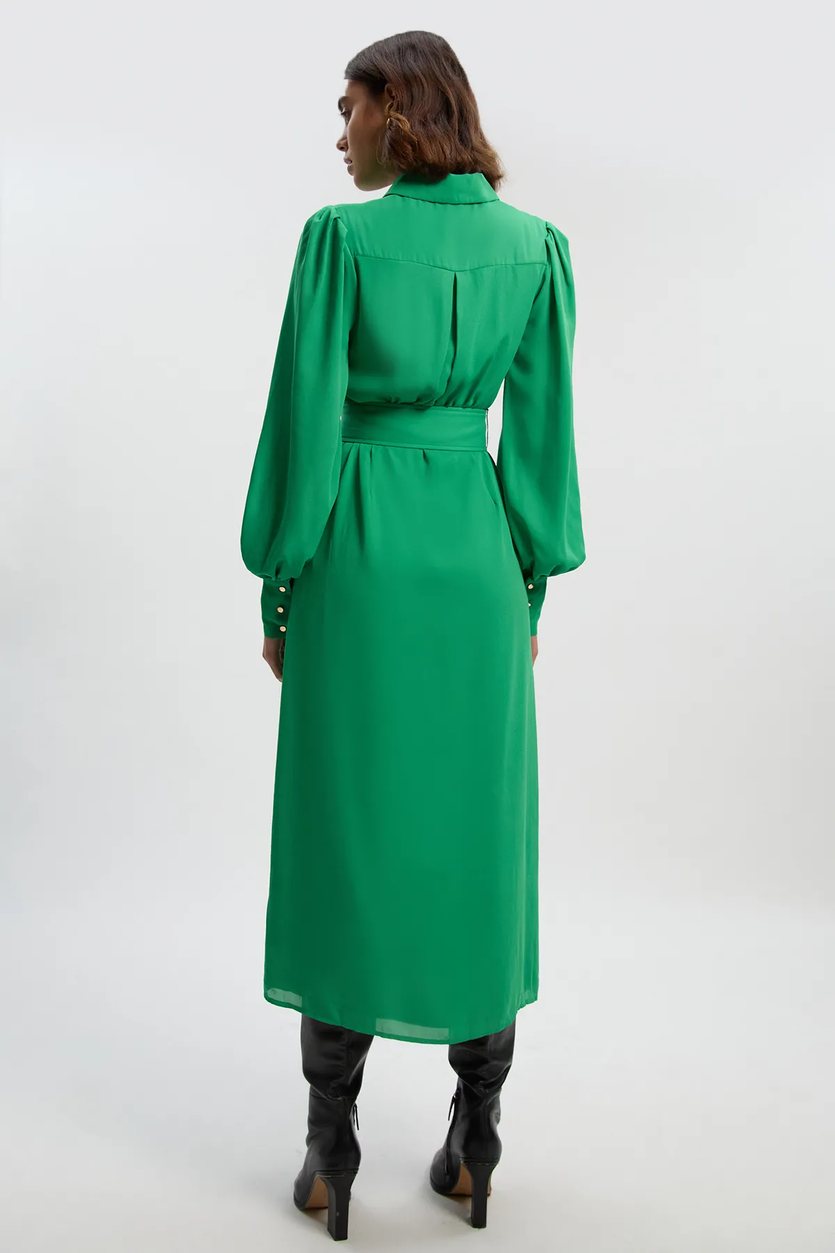 Georgette Belted Woven Shirt Dress BKK26798