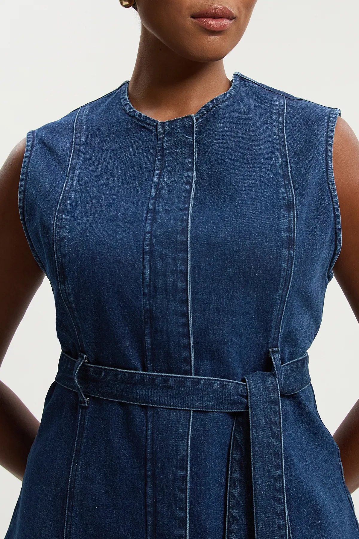 Plus Size Denim Sleeveless Belted Jacket BKK26837 3 Plus Size Denim Sleeveless Belted Jacket BKK26837