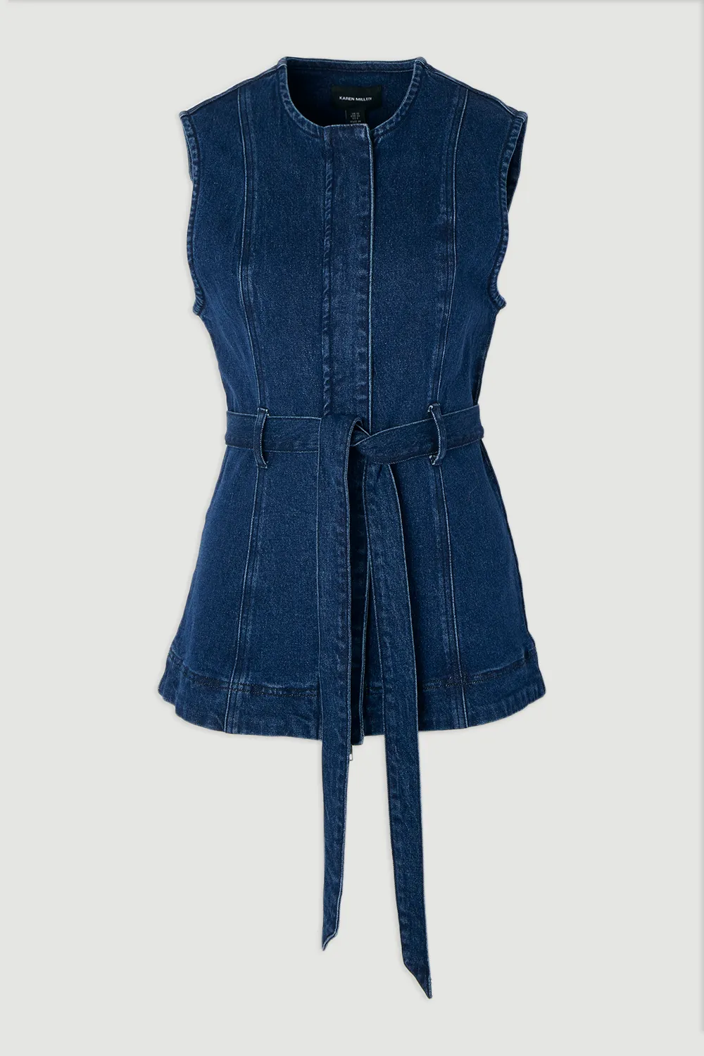Plus Size Denim Sleeveless Belted Jacket BKK26837 4 Plus Size Denim Sleeveless Belted Jacket BKK26837