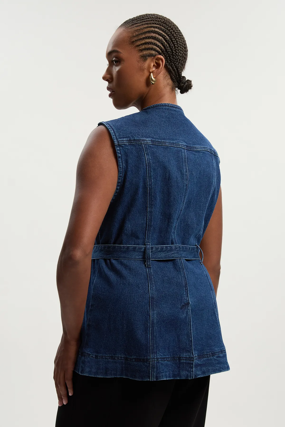 Plus Size Denim Sleeveless Belted Jacket BKK26837 5 Plus Size Denim Sleeveless Belted Jacket BKK26837