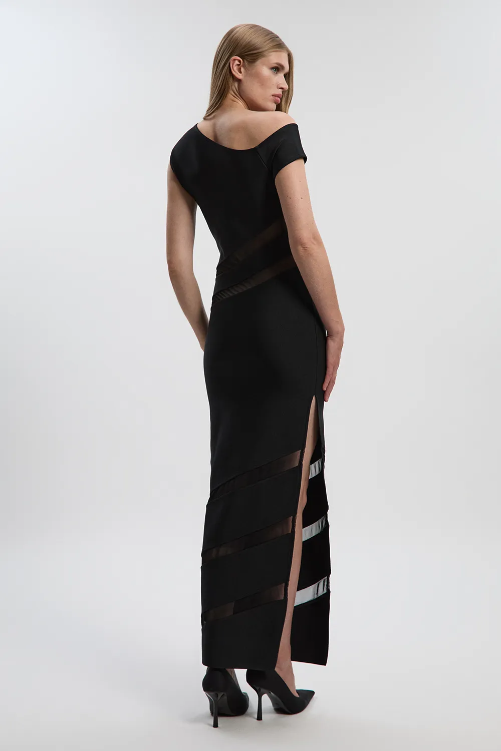 Asymmetric Neck Figure Form Mesh Panel Maxi Dress BKK26859 4 Asymmetric Neck Figure Form Mesh Panel Maxi Dress BKK26859