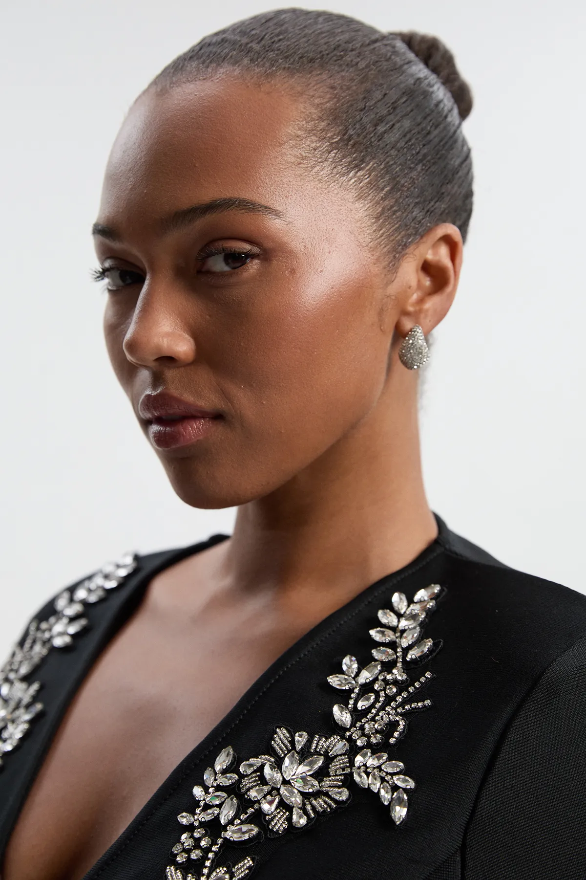 Plus Size Bandage Form Fitting Cape Sleeve Embellished Mini Dress BKK26887