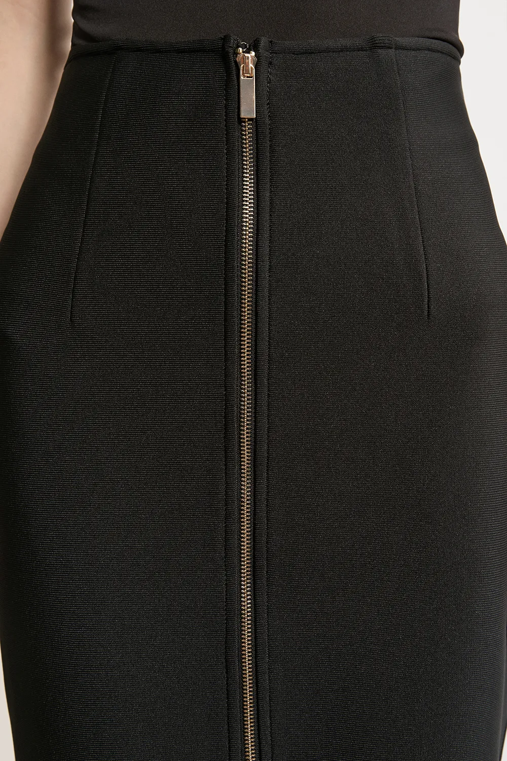 Petite Figure Form Bandage Knit High Waisted Zip Detail Maxi Skirt BKK26892