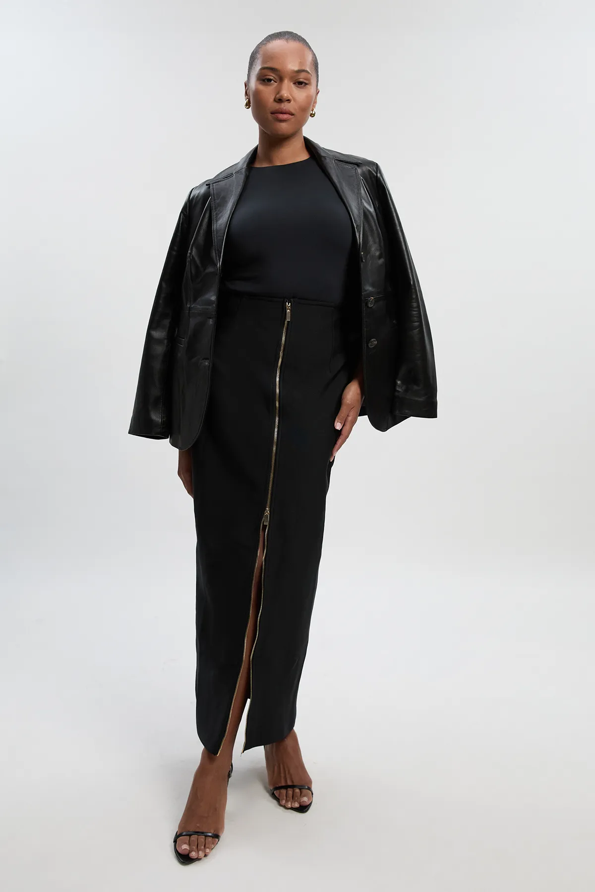 Plus Size Figure Form Bandage Knit High Waisted Zip Detail Maxi Skirt BKK26893