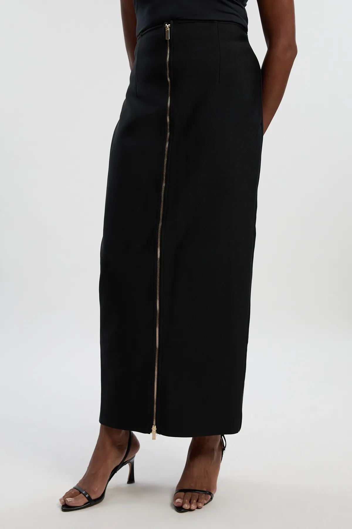 Plus Size Figure Form Bandage Knit High Waisted Zip Detail Maxi Skirt BKK26893