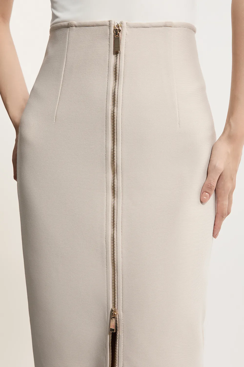 Tall Figure Form Bandage Knit High Waisted Zip Detail Maxi Skirt BKK26894