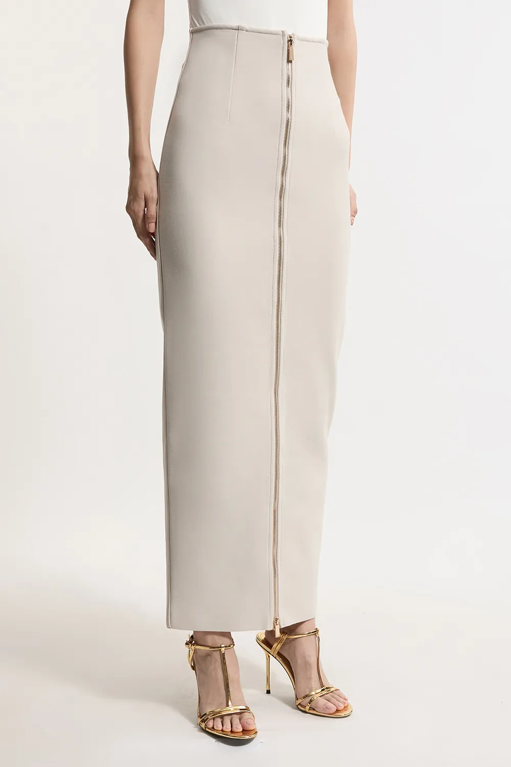 Tall Figure Form Bandage Knit High Waisted Zip Detail Maxi Skirt BKK26894