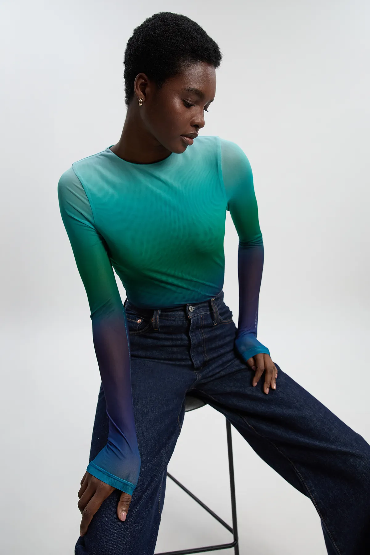 Long Sleeve Ombre Mesh Bodysuit BKK26898