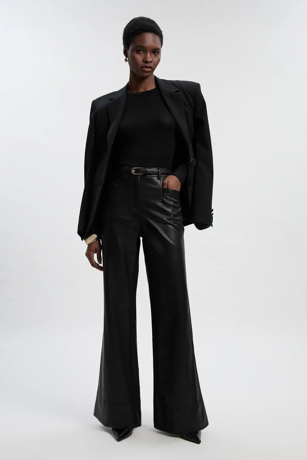 Petite Faux Leather Tailored Kickflare Pants BKK26907