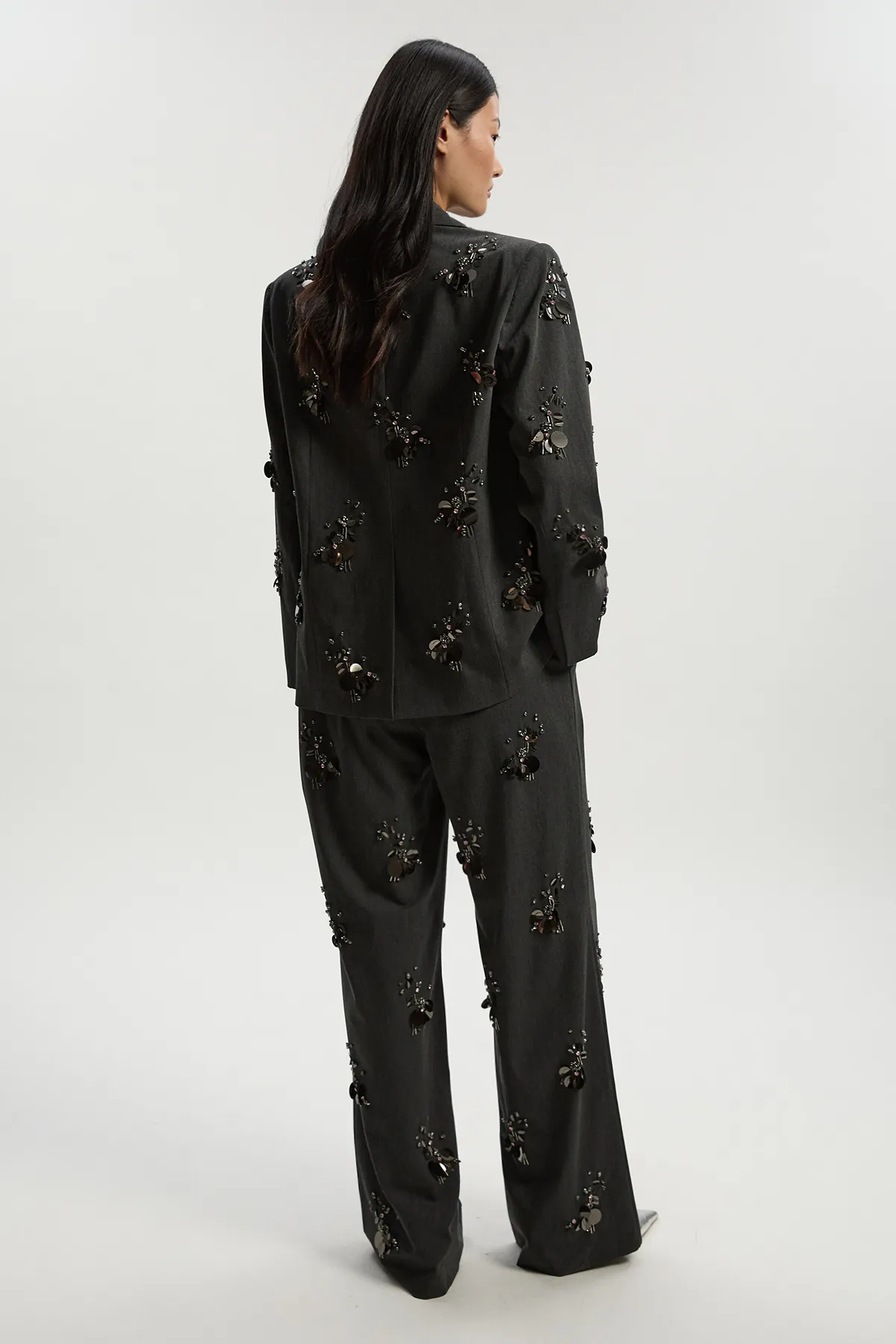 Petite Cluster Sequin & Crystal Embellished Tailored Wide Leg Trouser BKK26914