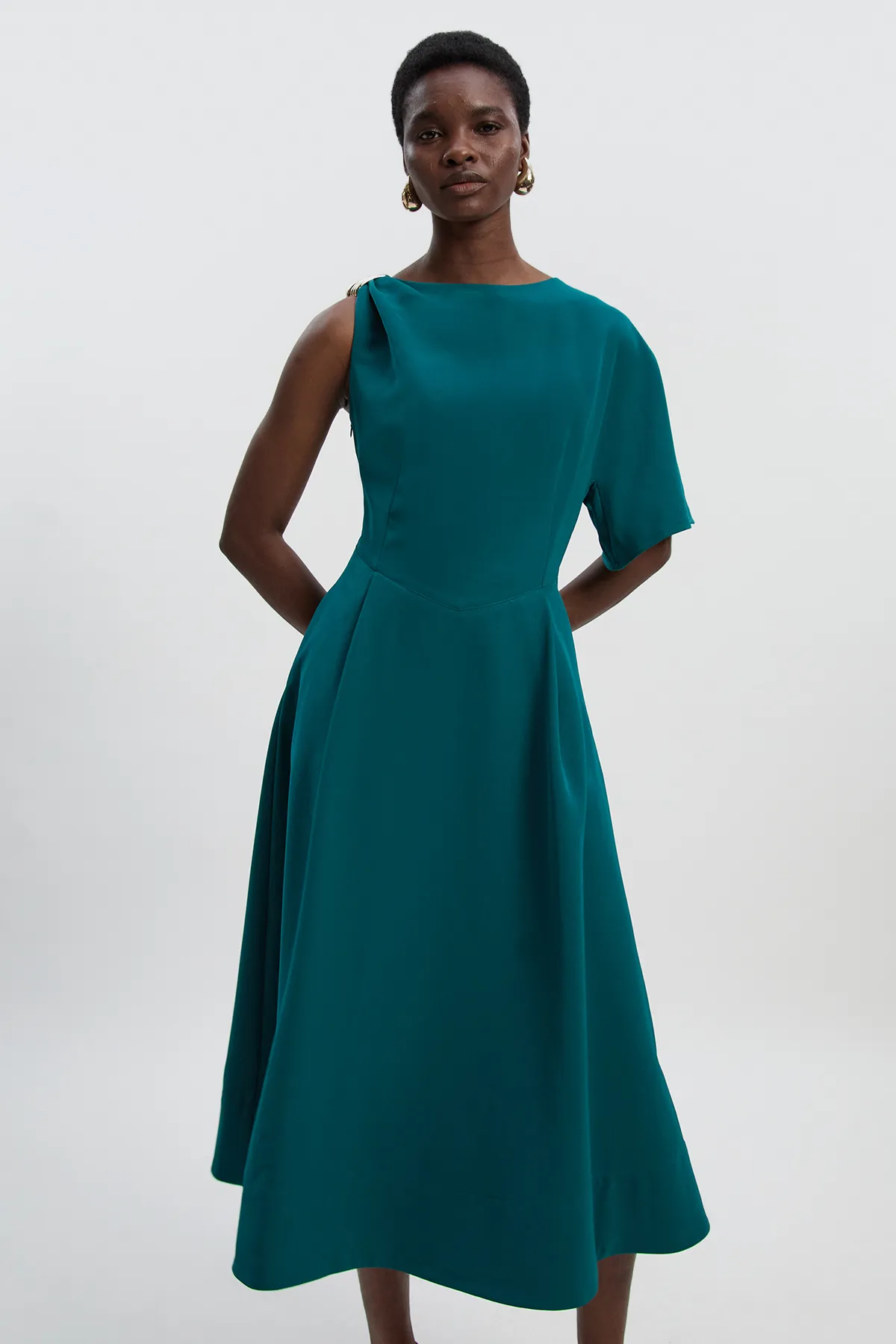 Petite Soft Tailored Trim Detail Full Skirt Midi Dress BKK26922