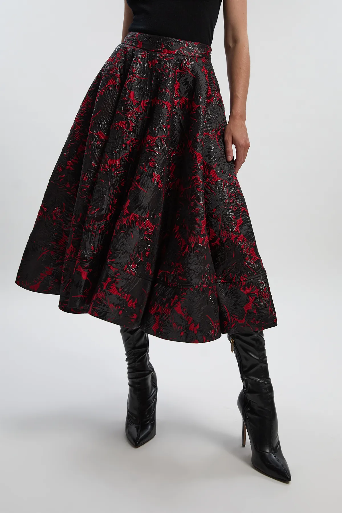 Floral Jacquard Tailored Full Prom Skirt BKK26927