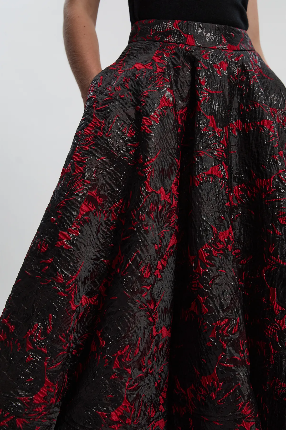 Floral Jacquard Tailored Full Prom Skirt BKK26927