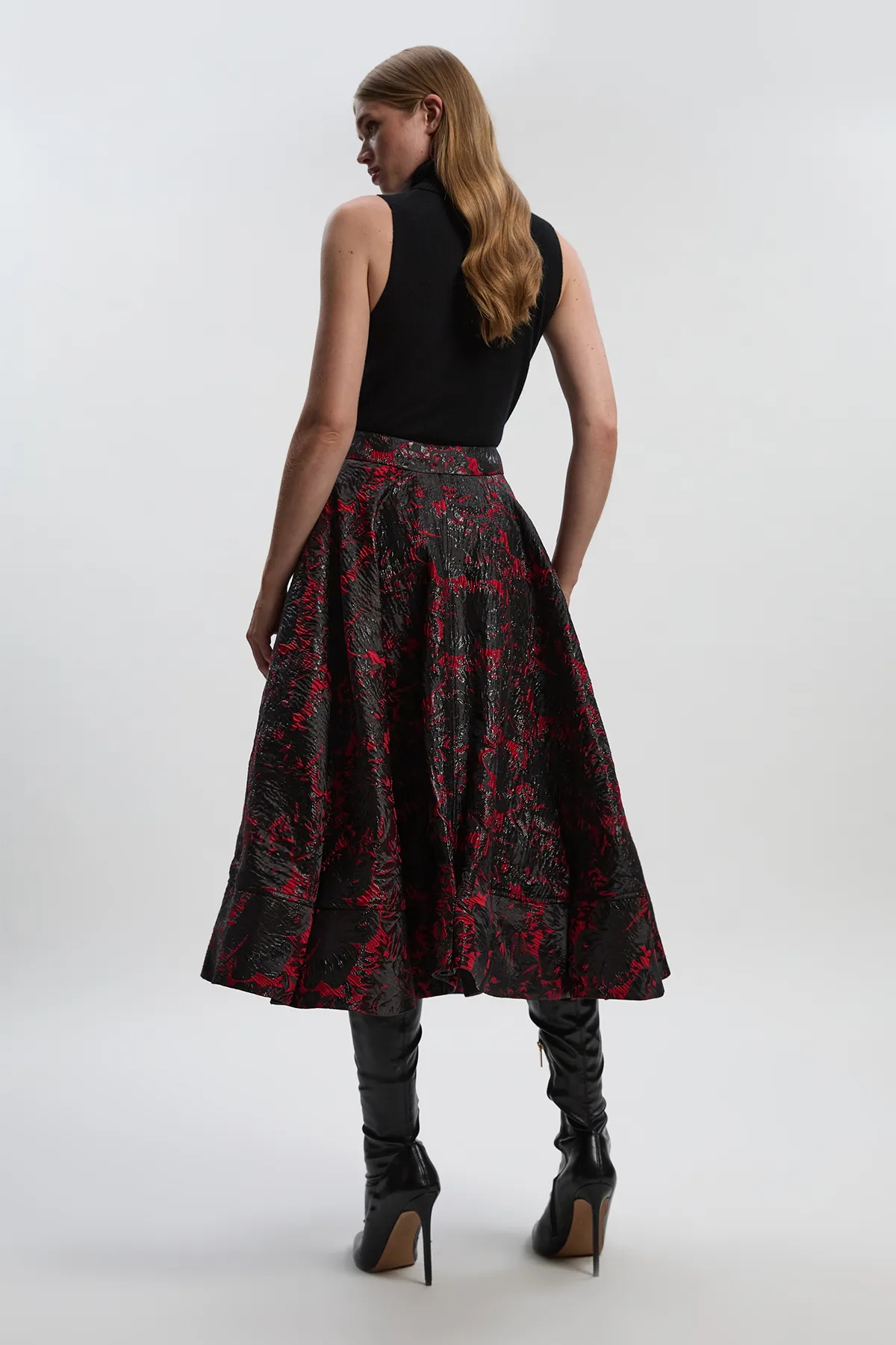 Floral Jacquard Tailored Full Prom Skirt BKK26927