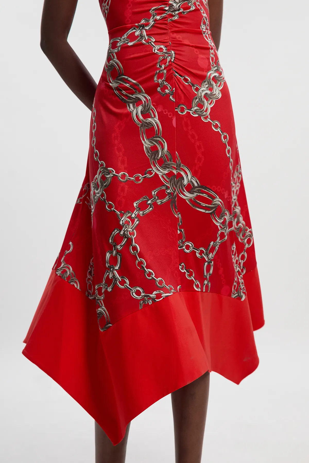 Chain Print Crepe Hanky Hem Midi Dress BKK26998