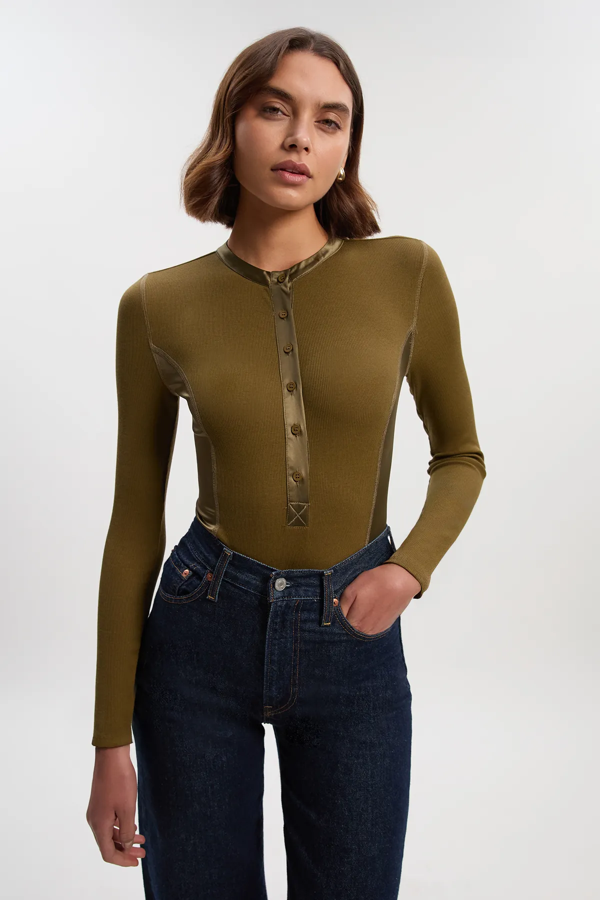 Luxe Viscose Rib Jersey Crew Neck Satin Detail Bodysuit BKK26996