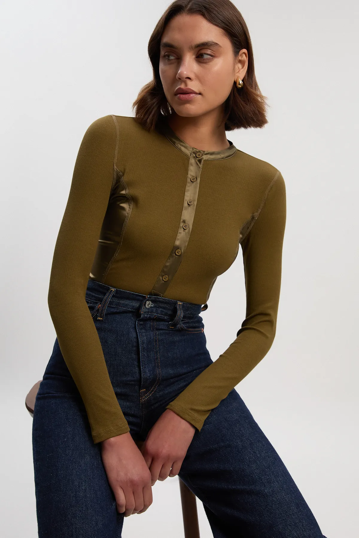 Luxe Viscose Rib Jersey Crew Neck Satin Detail Bodysuit BKK26996