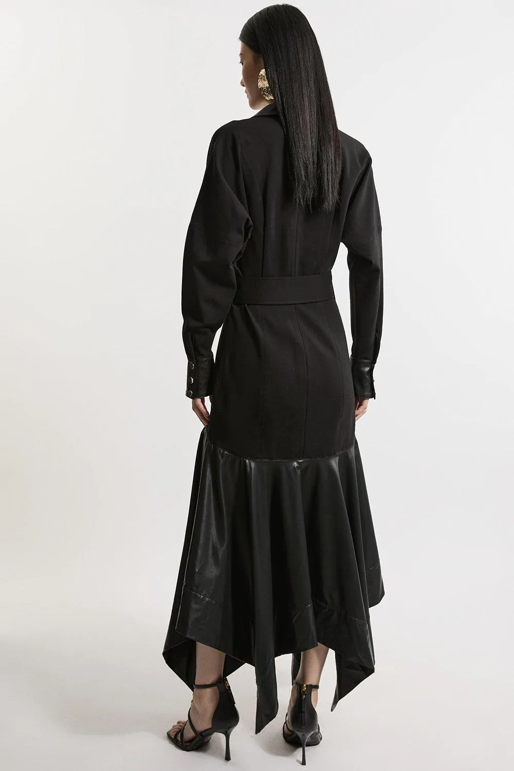 Belted Pu And Ponte Jersey Frill Hem Midi Dress BKK21429 5 Belted Pu And Ponte Jersey Frill Hem Midi Dress BKK21429