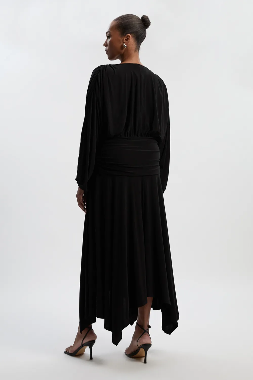 Plus Size Stretch Drapey Crepe Ruched Plunge Neck Batwing Sleeve Maxi Dress BKK27012 4 Plus Size Stretch Drapey Crepe Ruched Plunge Neck Batwing Sleeve Maxi Dress BKK27012