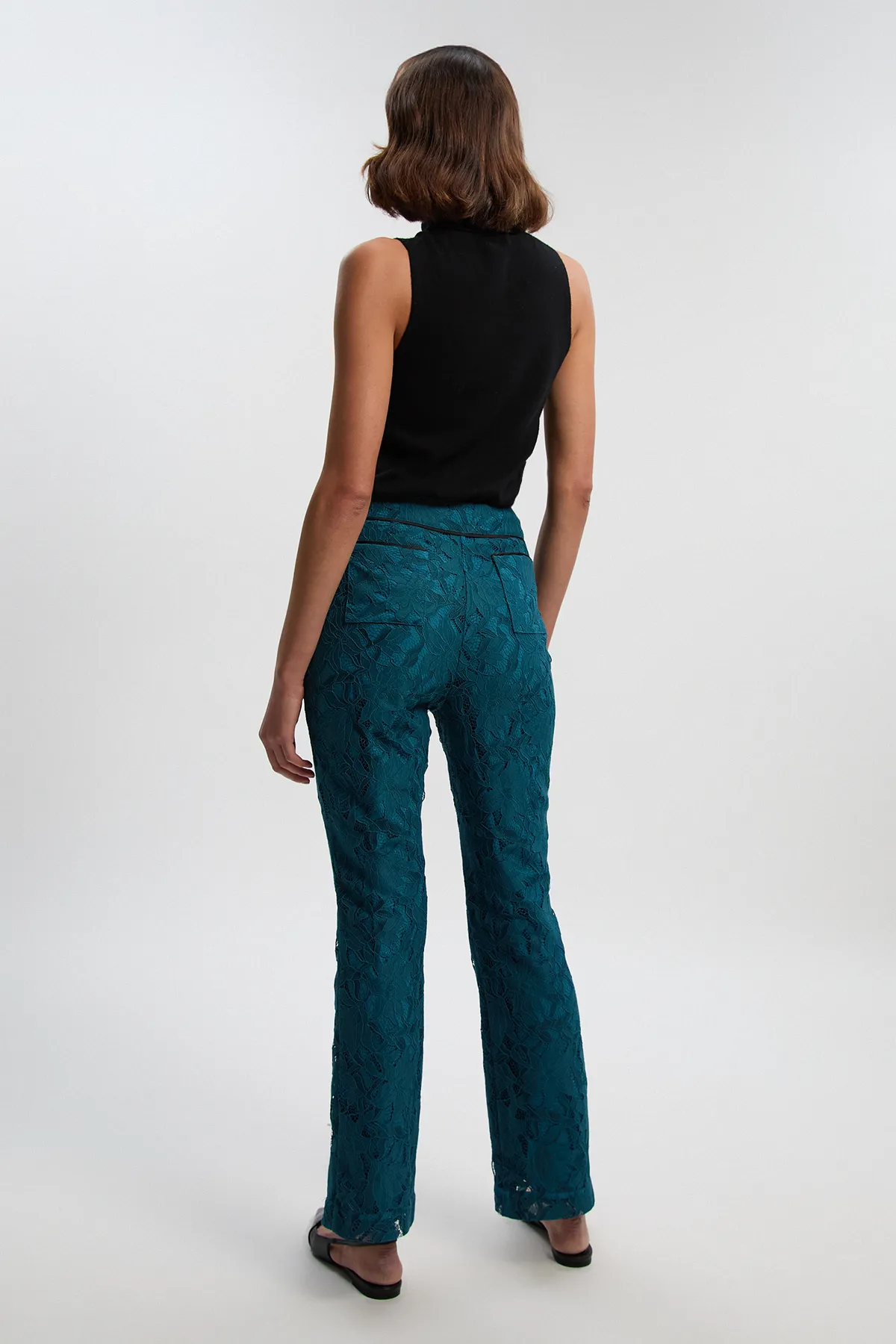 Tipped Corded Lace High Waisted Woven Pants BKK27062 4 Tipped Corded Lace High Waisted Woven Pants BKK27062