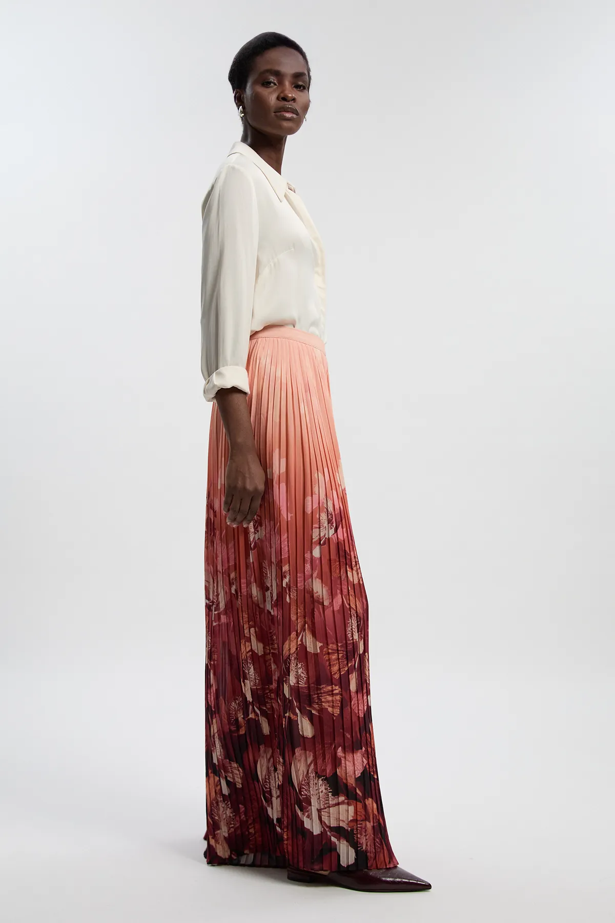 Pleated Floral Woven Wide Leg Pants BKK27097