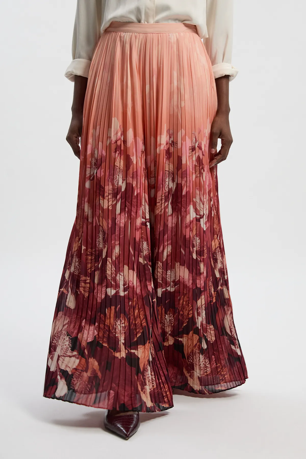 Pleated Floral Woven Wide Leg Pants BKK27097