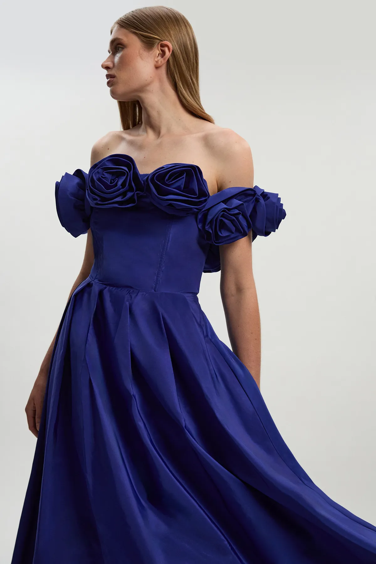 Drama Taffeta Rosette Woven Maxi Prom Dress 3 Drama Taffeta Rosette Woven Maxi Prom Dress
