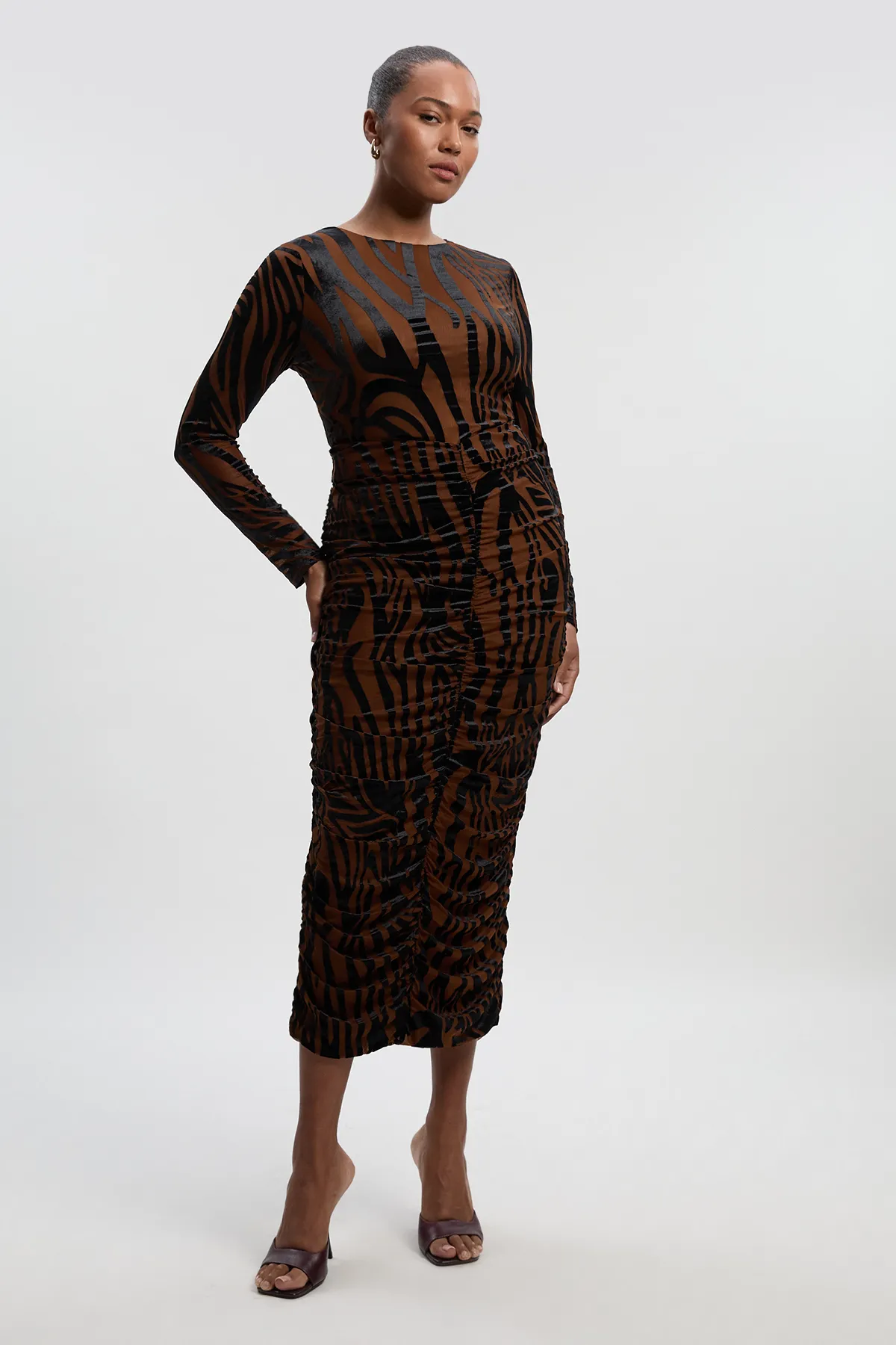 Plus Size Animal Stretch Velvet Devore Midi Dress BKK27108