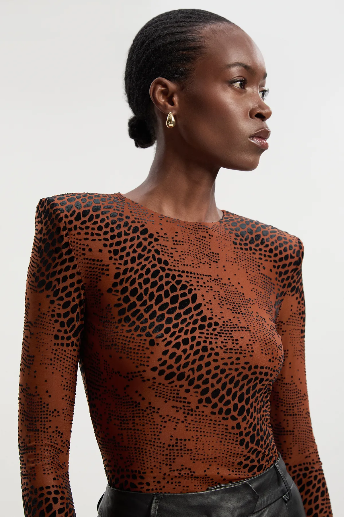 Animal Stretch Velvet Devore Crew Neck Bodysuit BKK27107