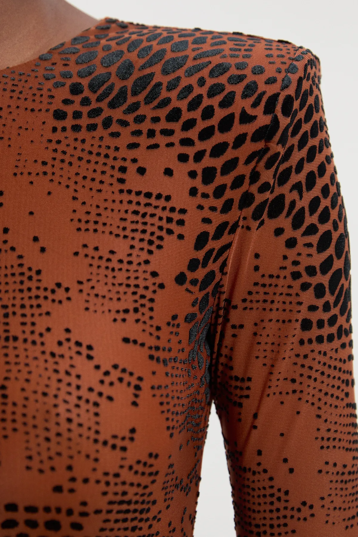 Animal Stretch Velvet Devore Crew Neck Bodysuit BKK27107