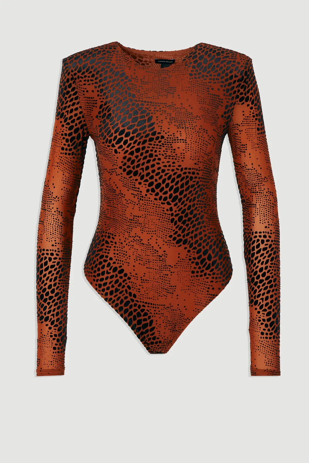 Animal Stretch Velvet Devore Crew Neck Bodysuit BKK27107