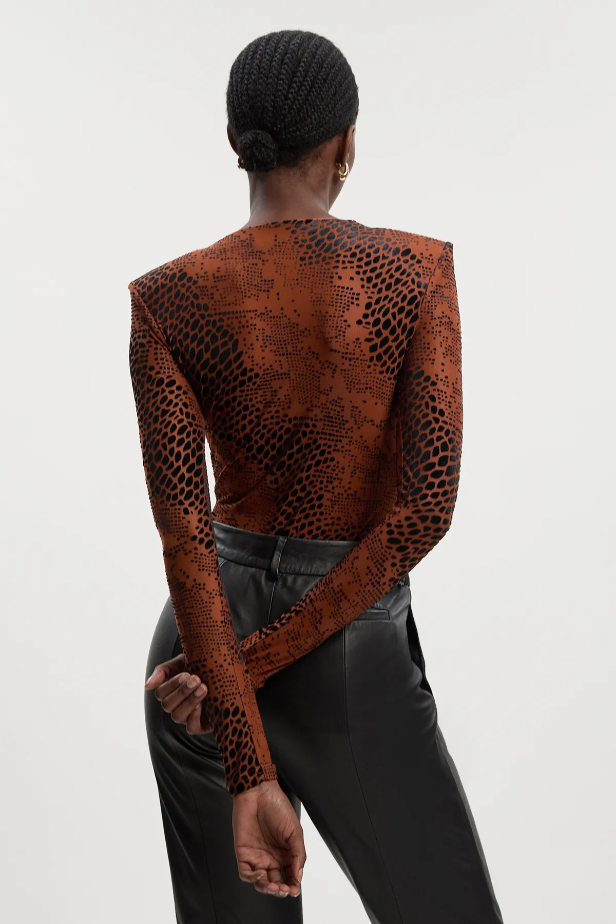 Animal Stretch Velvet Devore Crew Neck Bodysuit BKK27107