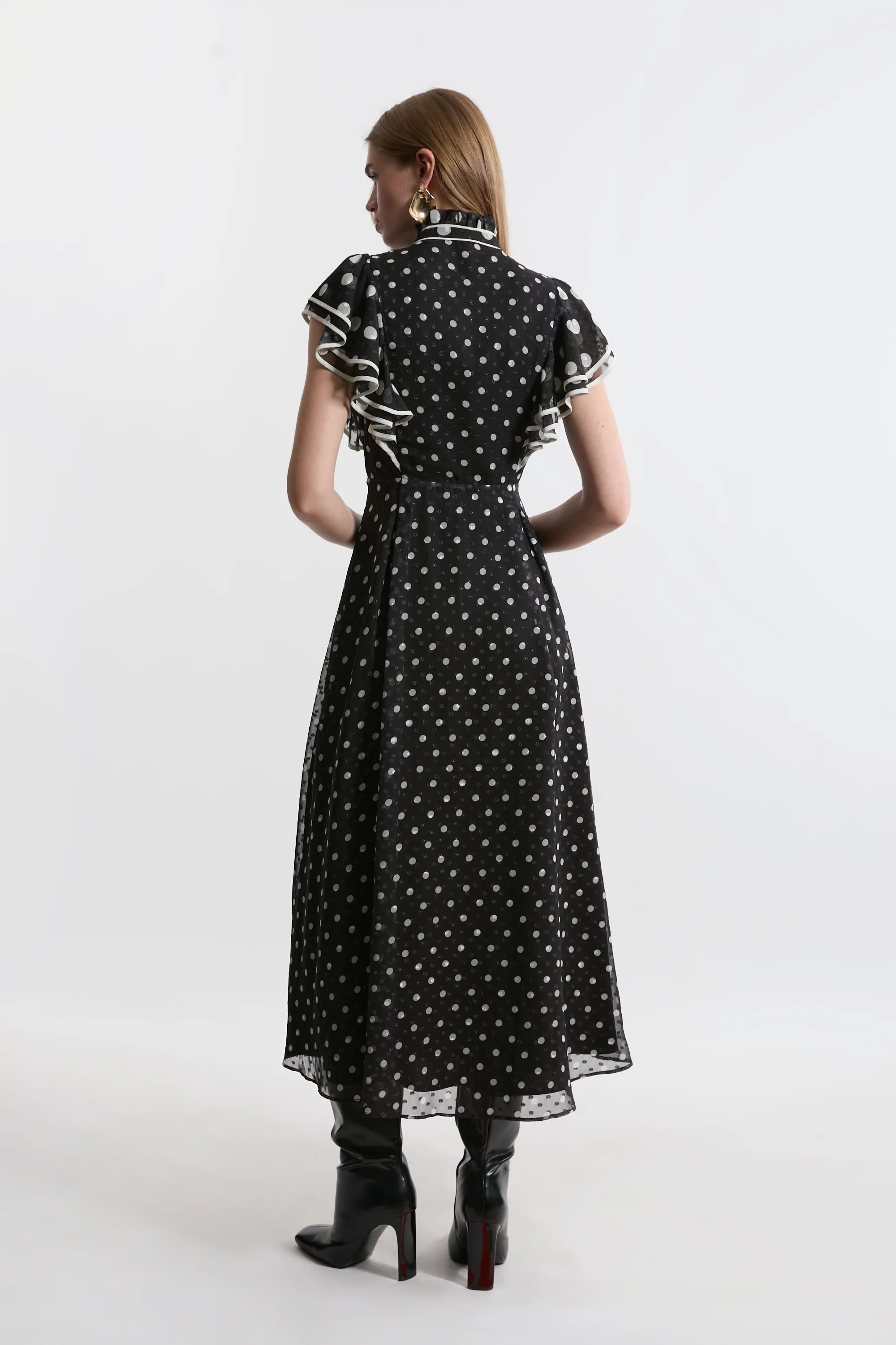 Petite Printed Dobby Ruffle Midi Dress BKK21460 6 Petite Printed Dobby Ruffle Midi Dress BKK21460