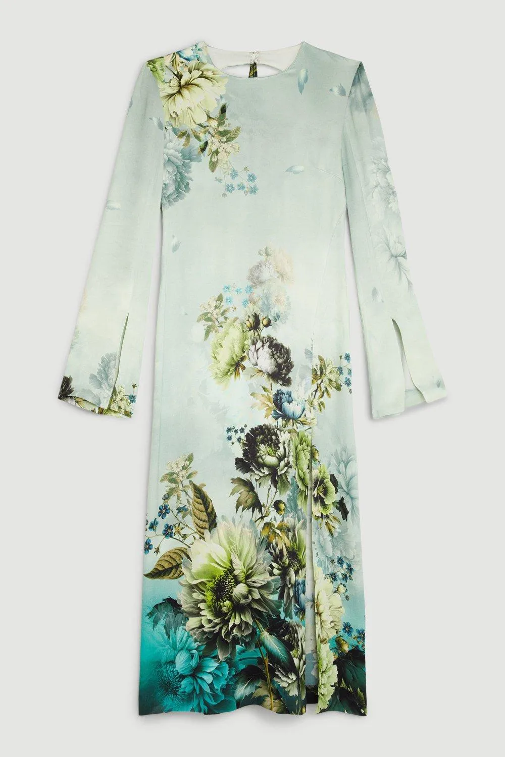 Garden Floral Woven Viscose Satin Midi Dress BKK15731