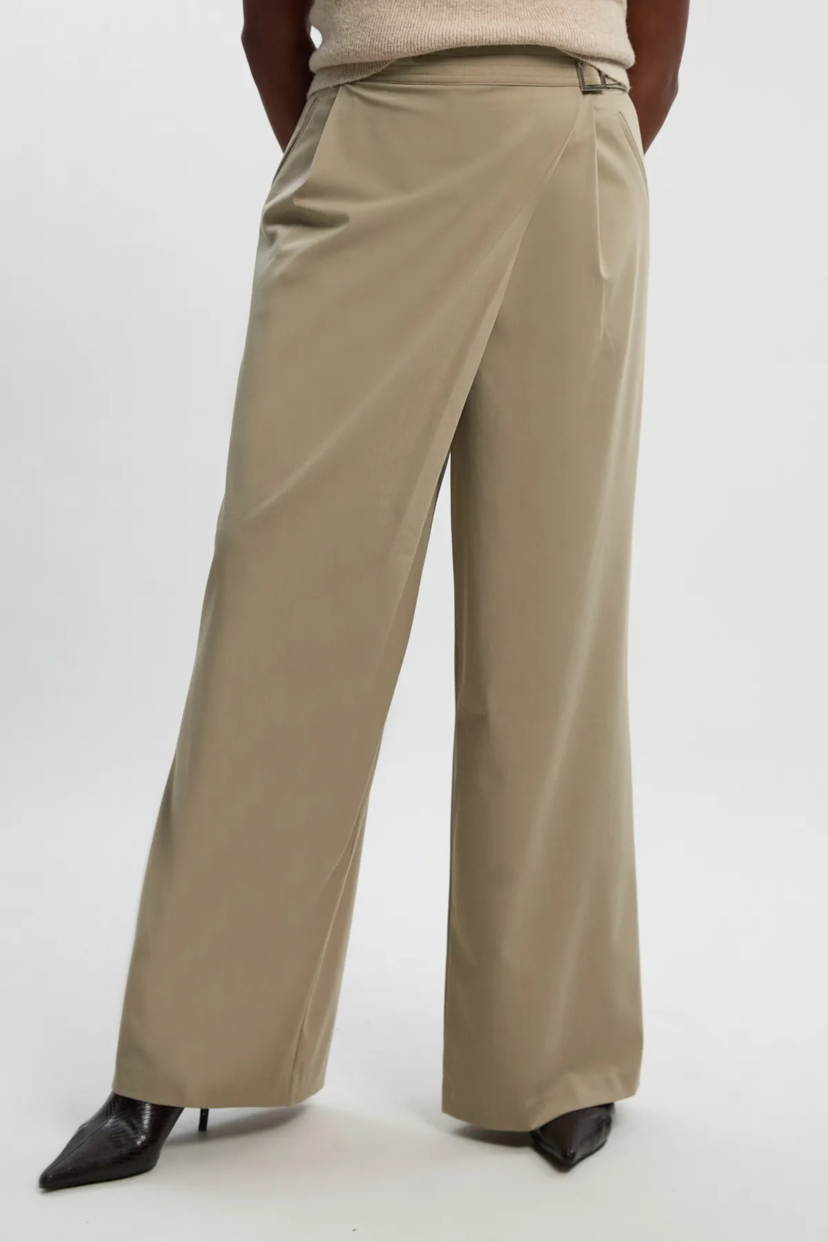 Plus Size Polished Viscose Belted Tailored Wide Leg BKK27191