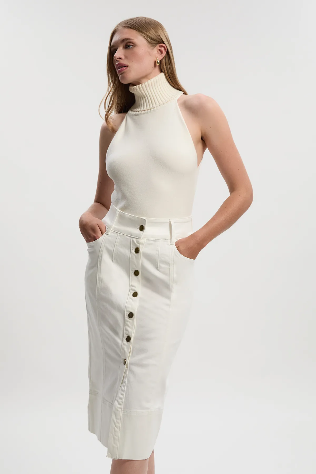 Denim Corset Waist Detail Pencil Skirt BKK27209