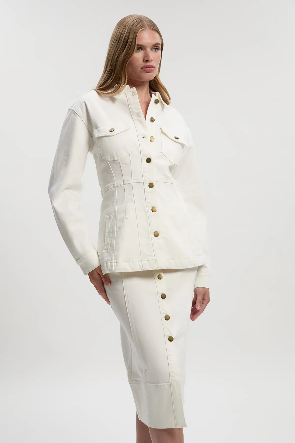 Denim Corset Waist Detail Pencil Skirt BKK27209 3 Denim Corset Waist Detail Pencil Skirt BKK27209