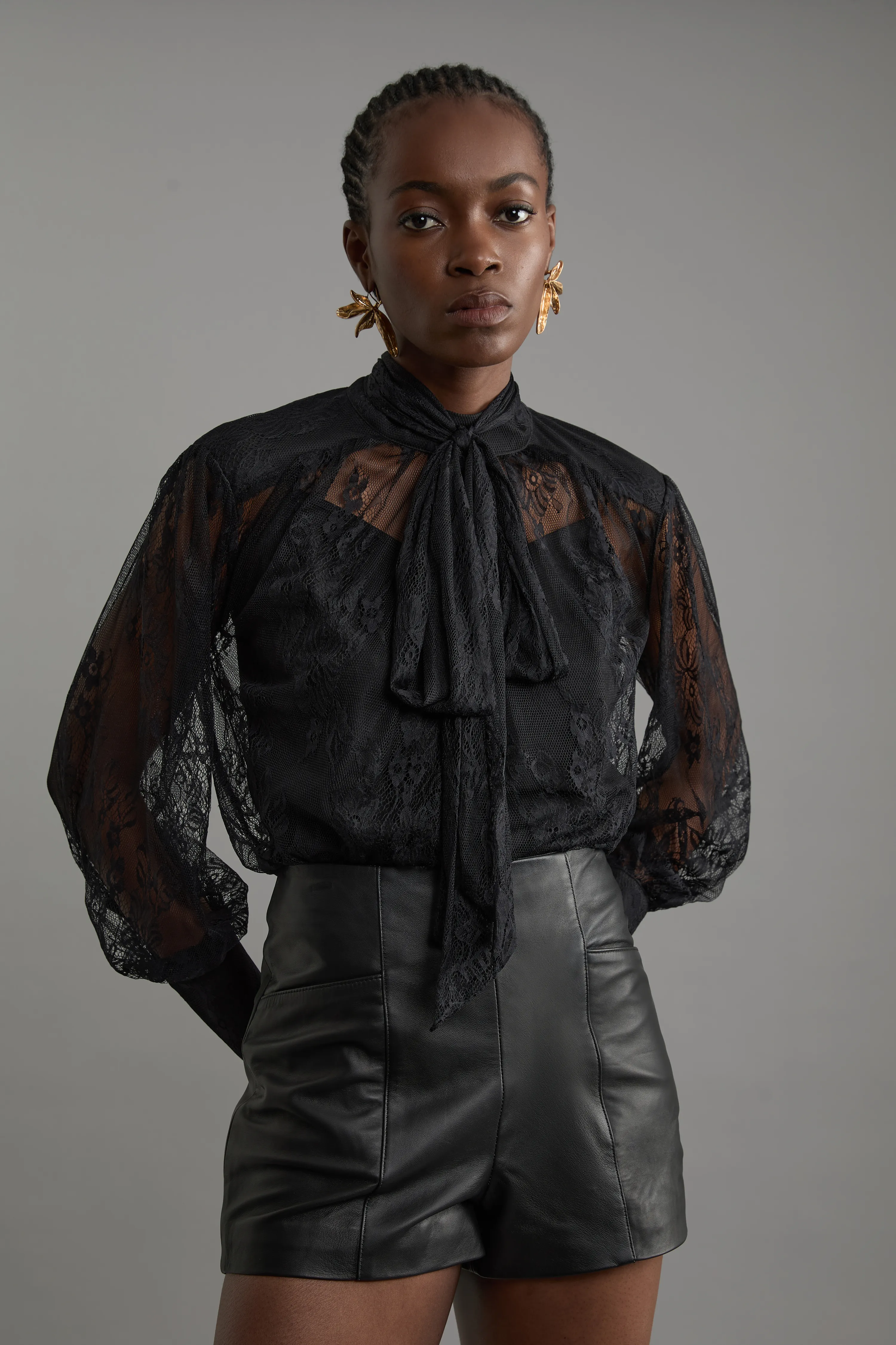 Leather Notch Detail Mini Shorts BKK27263