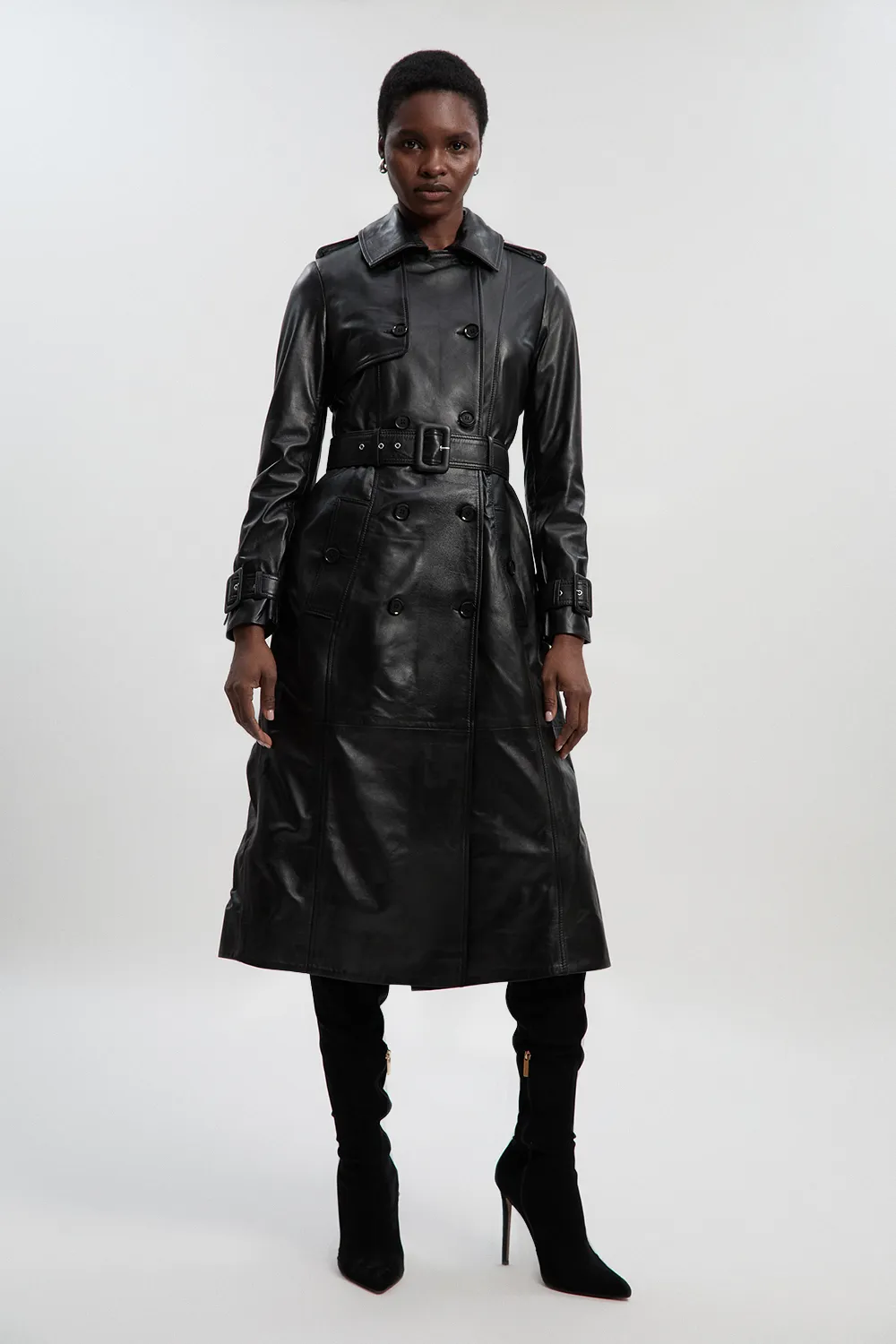 Leather Trench Belted Mac Midi Coat BKK27264