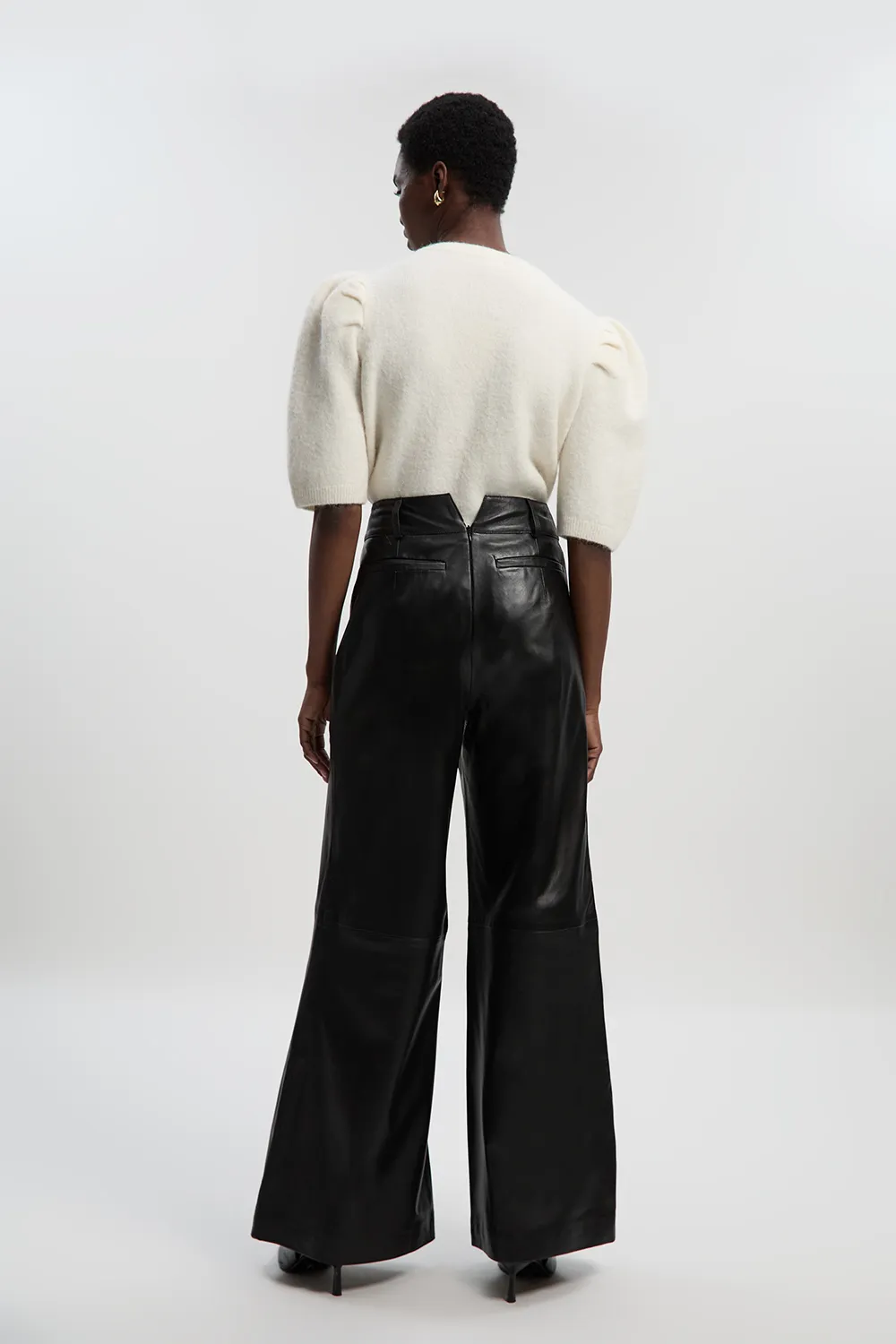 Leather Military Button Wide Leg Pants BKK27267 4 Leather Military Button Wide Leg Pants BKK27267
