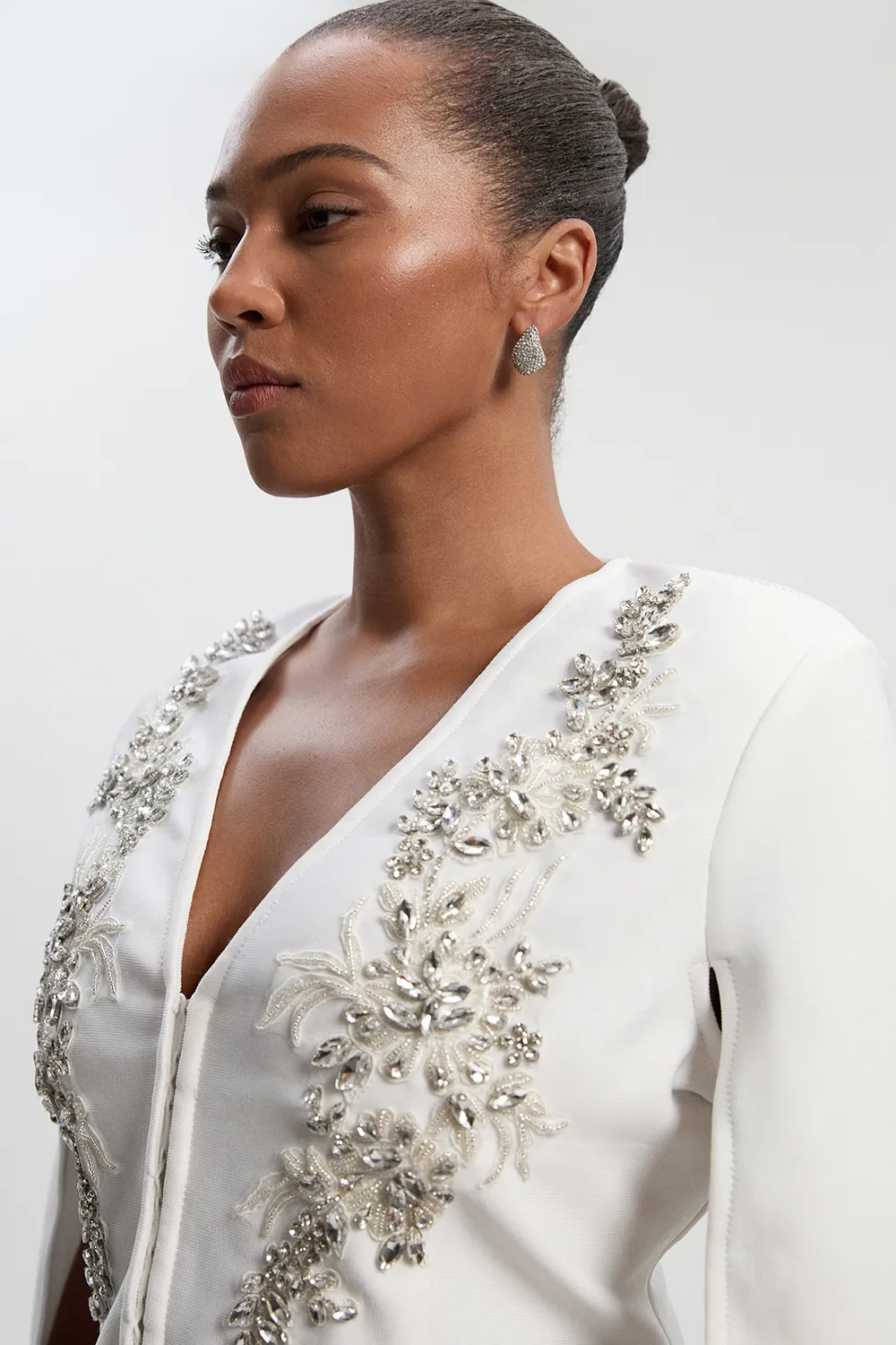 Plus Size Bandage Form Fitting Cape Sleeve Embellished Jacket BKK27272