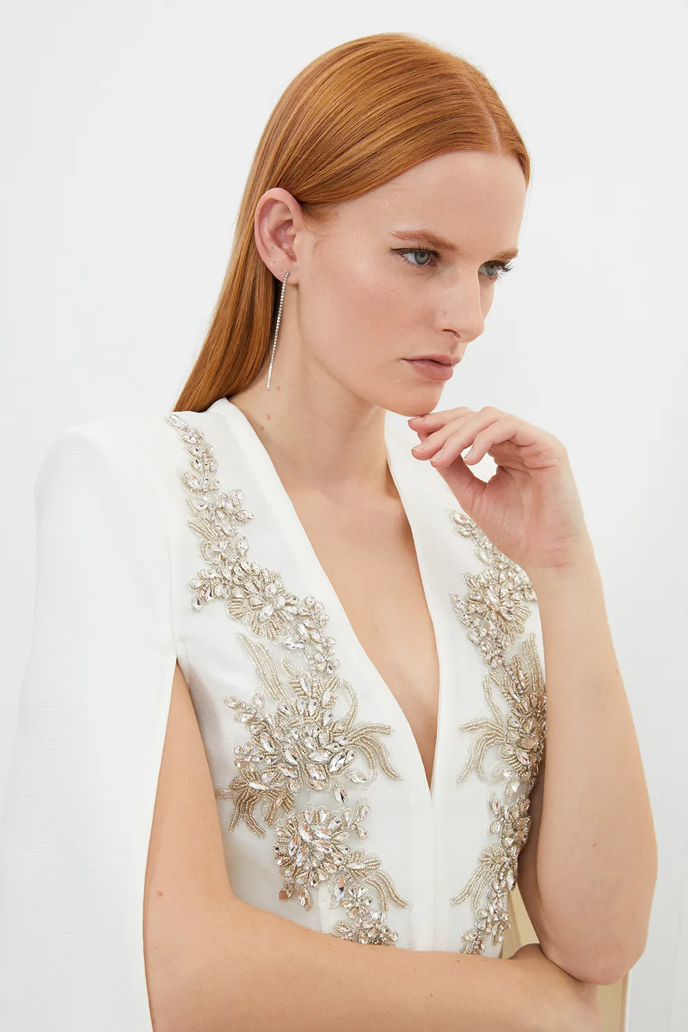 Bandage Form Fitting Cape Sleeve Embellished Jacket BKK27280