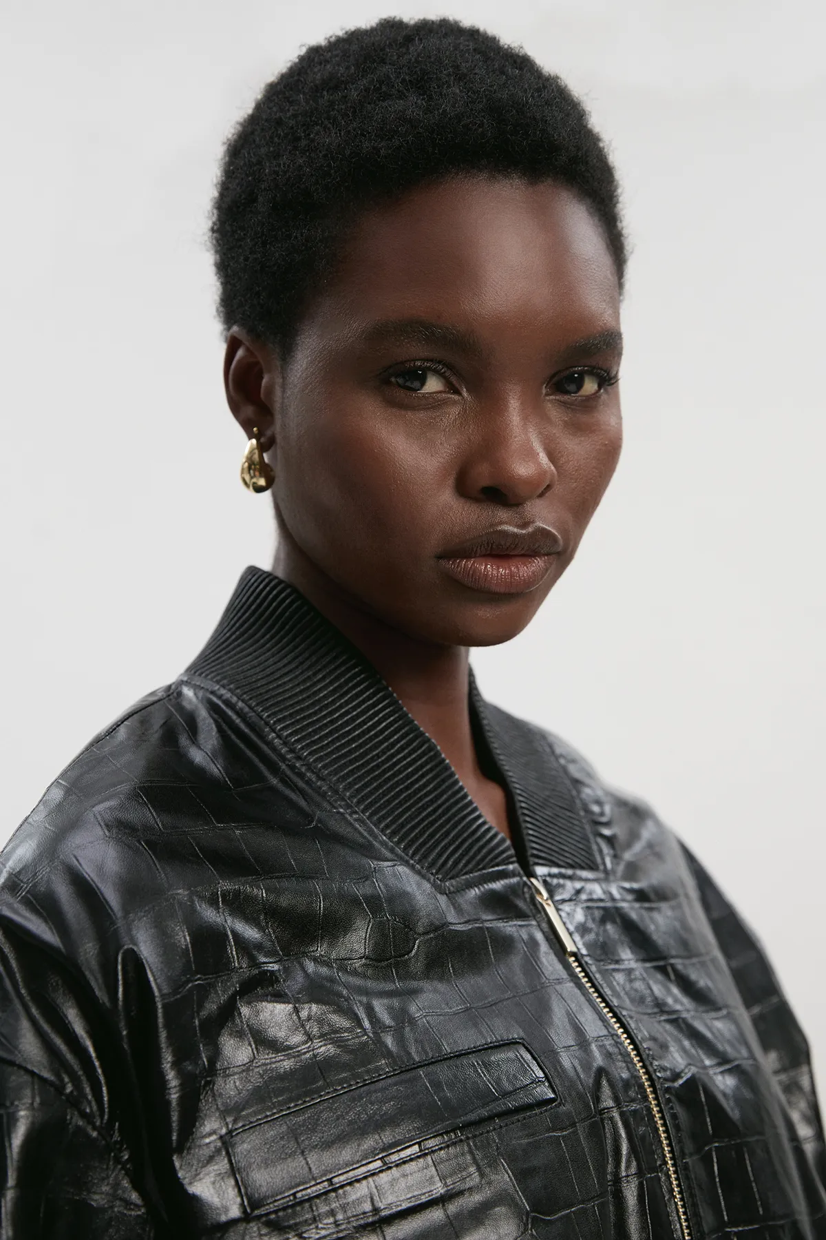 High Shine Croc Embossed Leather Bomber Jacket BKK27595 3 High Shine Croc Embossed Leather Bomber Jacket BKK27595