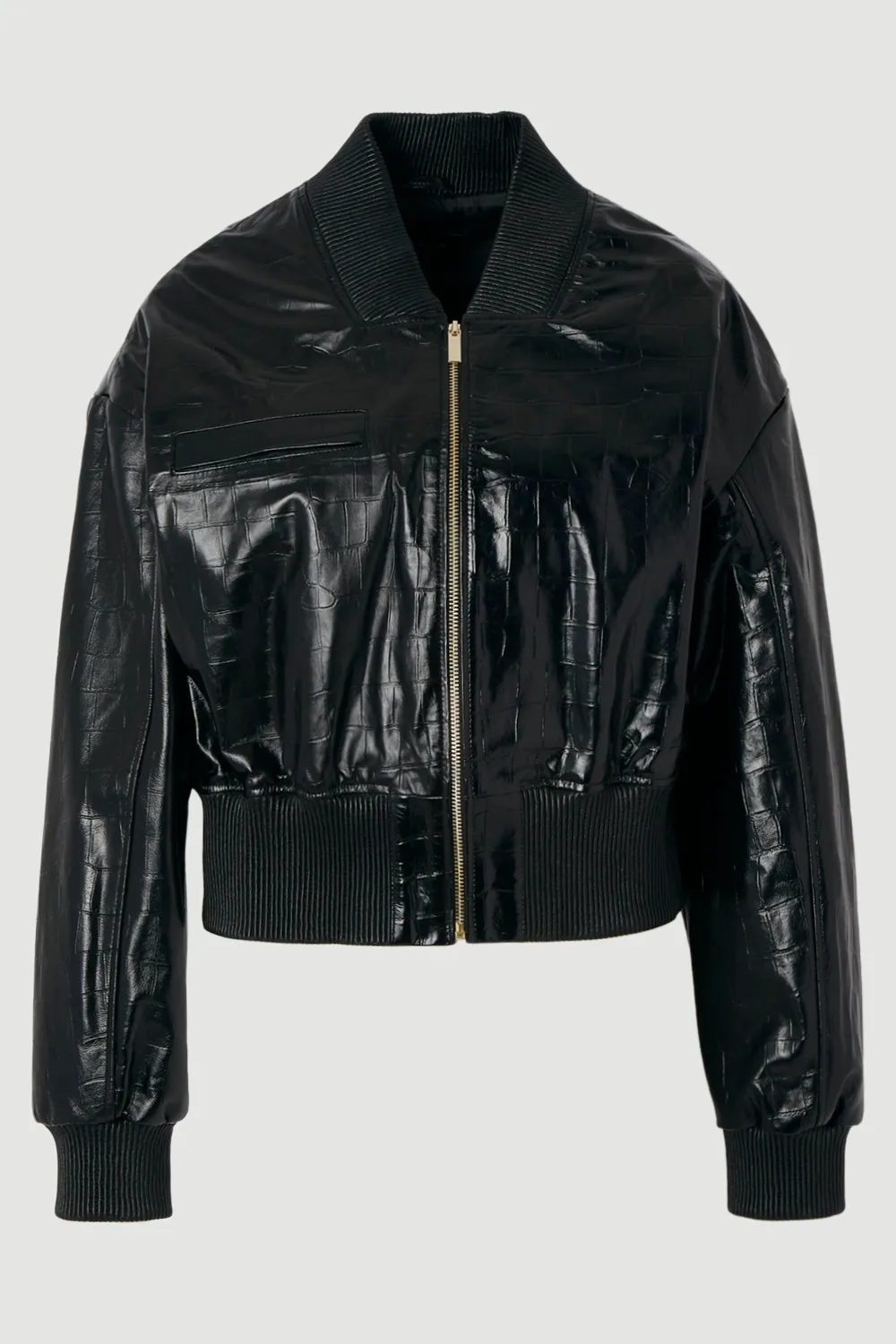 High Shine Croc Embossed Leather Bomber Jacket BKK27595 4 High Shine Croc Embossed Leather Bomber Jacket BKK27595