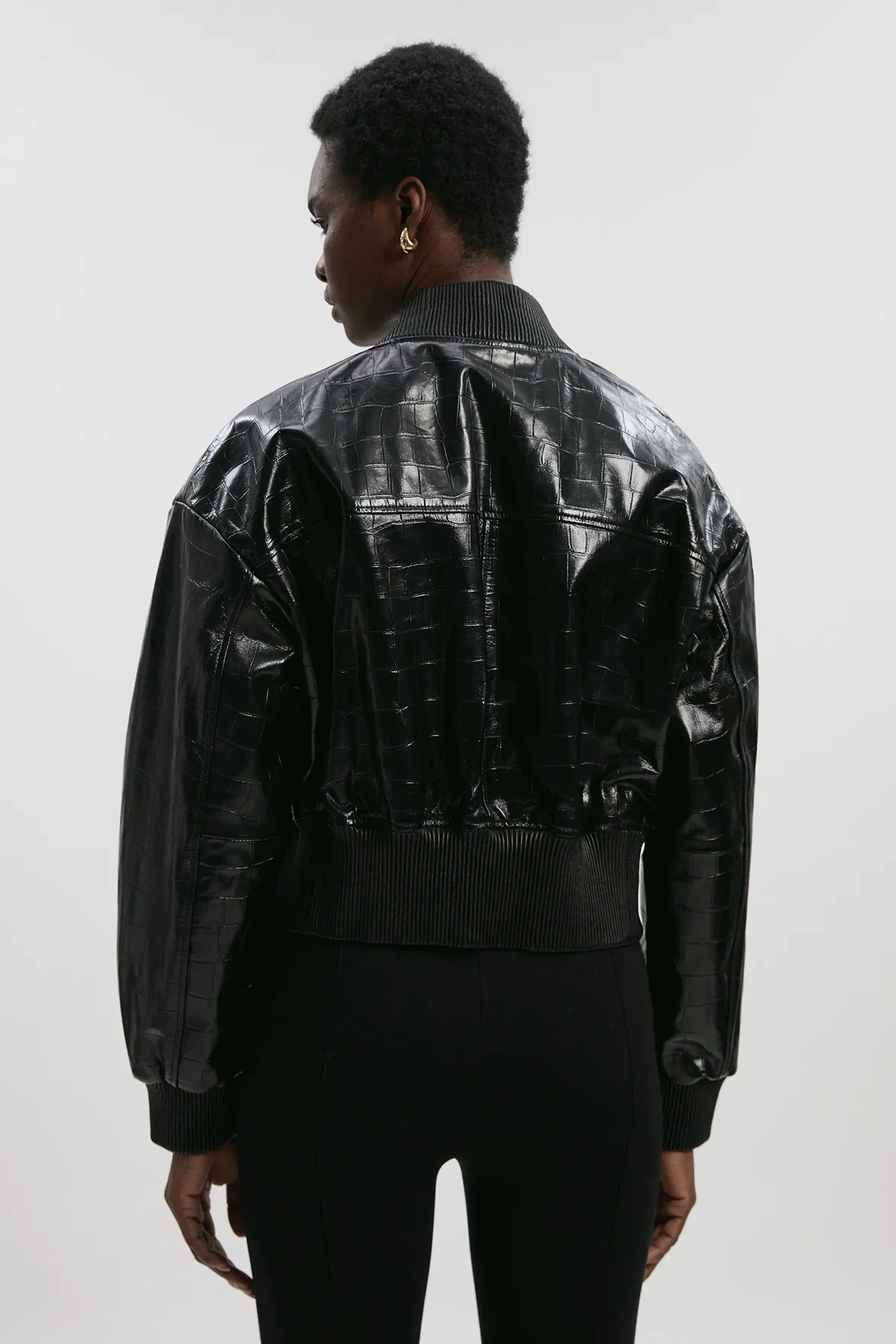 High Shine Croc Embossed Leather Bomber Jacket BKK27595 5 High Shine Croc Embossed Leather Bomber Jacket BKK27595