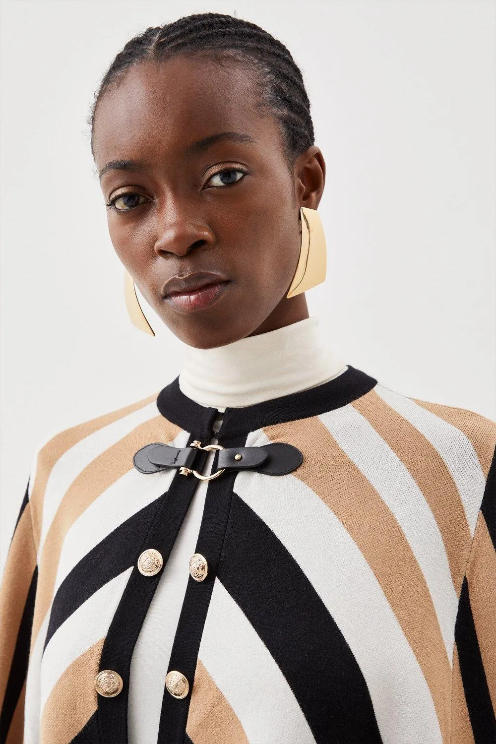 Viscose Blend Military Trim Knitted Cape AKK03706