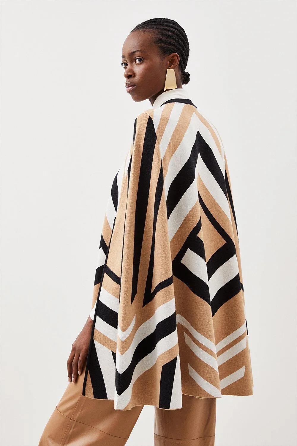 Viscose Blend Military Trim Knitted Cape AKK03706 3 Viscose Blend Military Trim Knitted Cape AKK03706