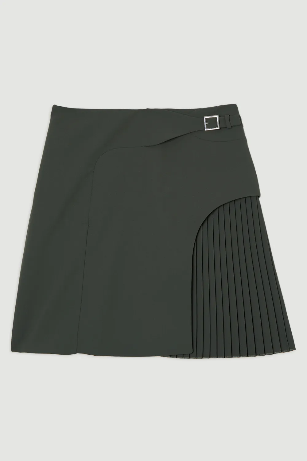 Tailored Buckle Detail Pleated Mini Skirt AKK94308