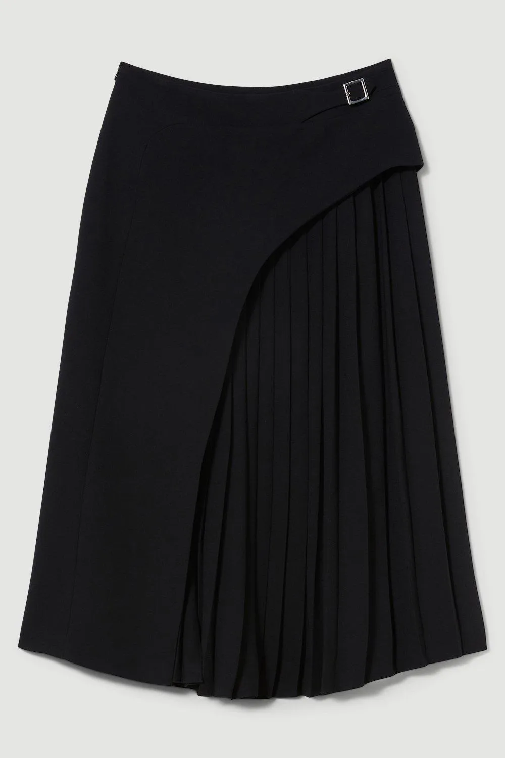 Tailored Buckle Detail Pleated Midi Skirt BKK09626