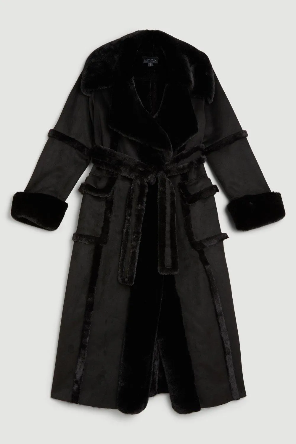 Faux Shearling Collar & Cuff Tie Belt Maxi Coat BKK10170 4 Faux Shearling Collar & Cuff Tie Belt Maxi Coat BKK10170